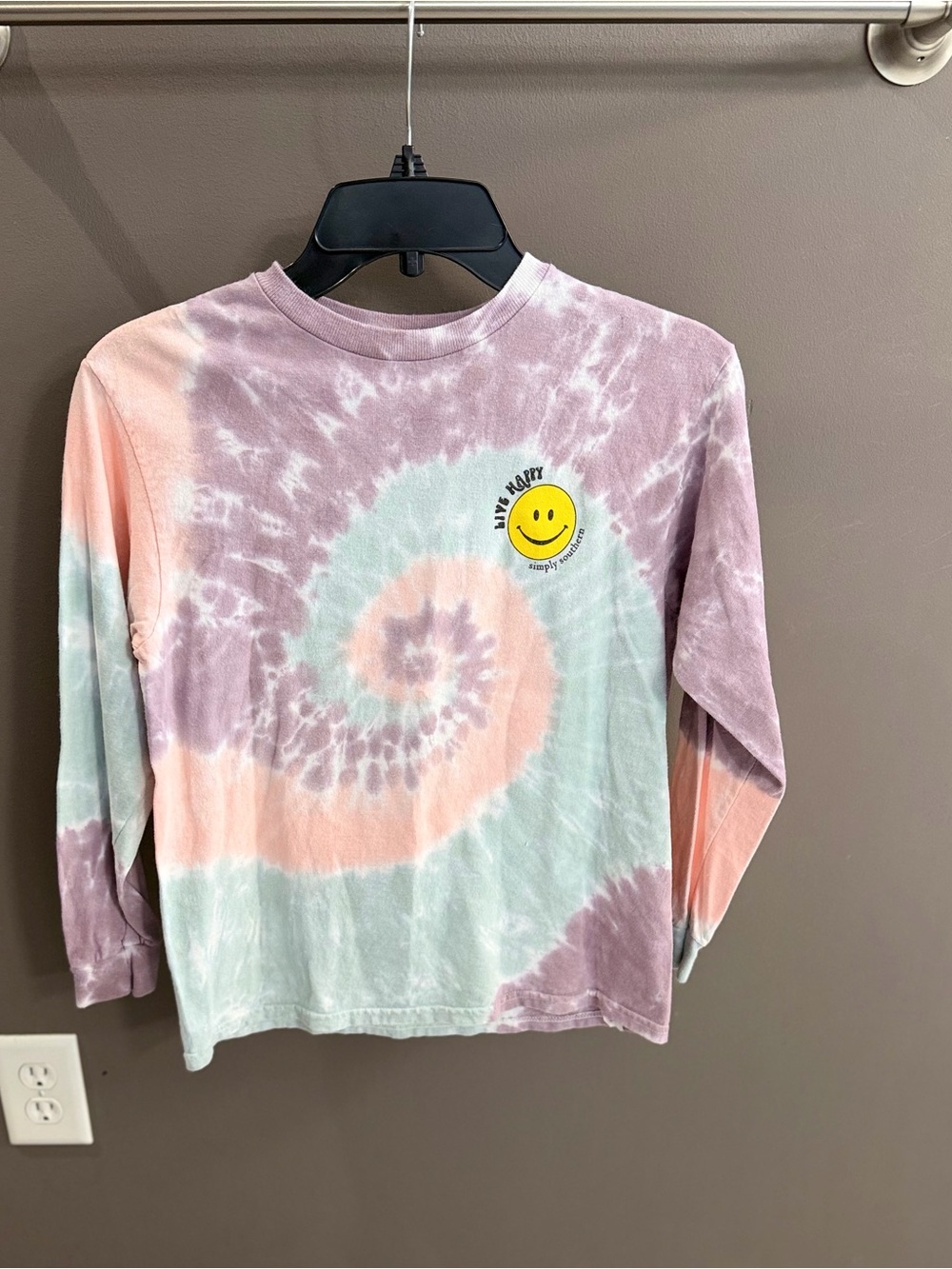 Simply Southern Pastel Tie-Dye Long Sleeve Tee with Yellow Smiley